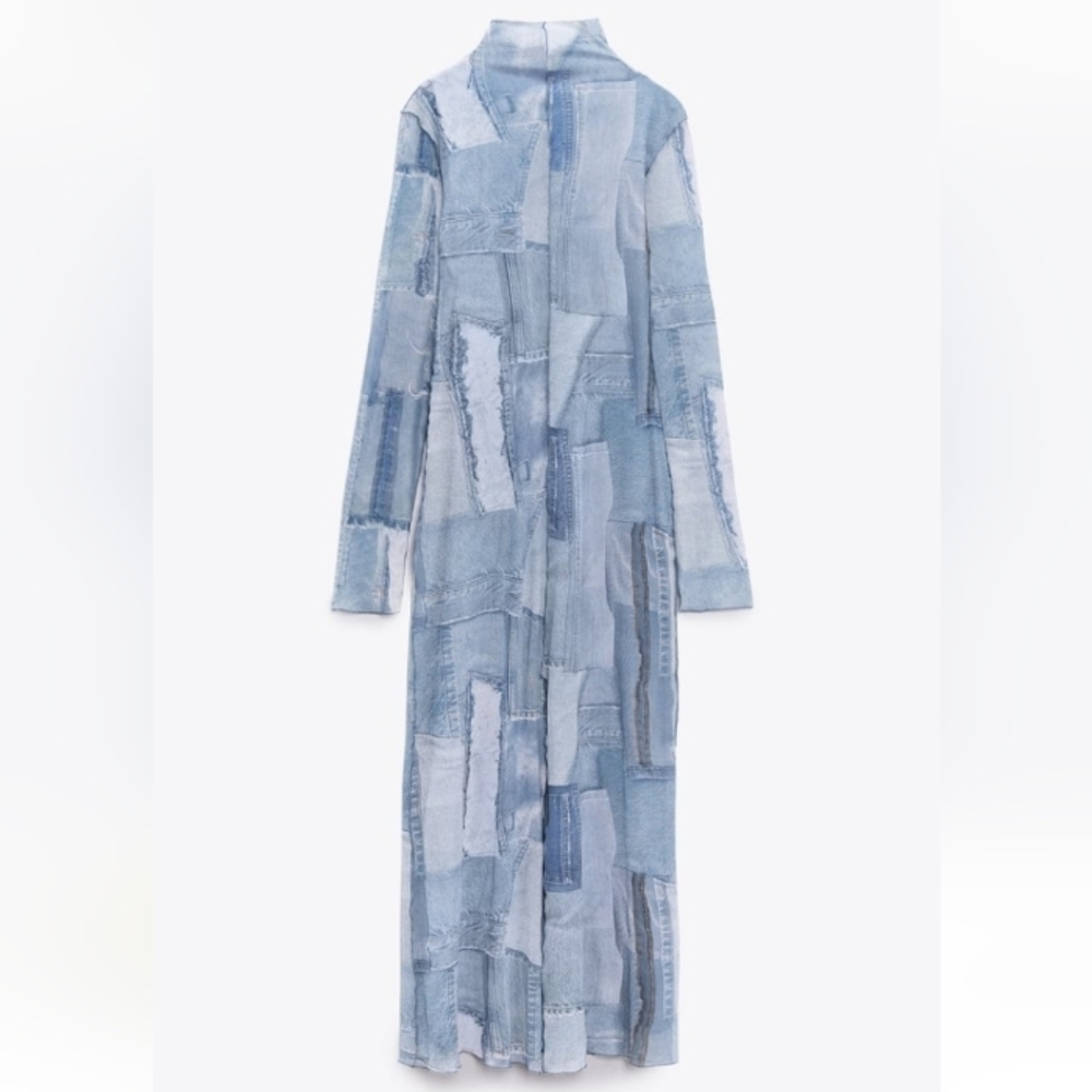 ZARA Patchwork Tulle Long Stretch Dress Size-M - Picture 6 of 15